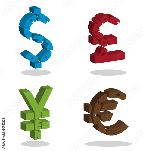 Text in monetary symbol shape 3D