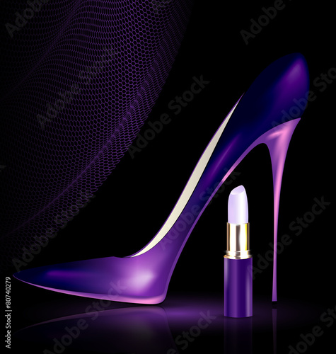 shoe and lipstick in purple