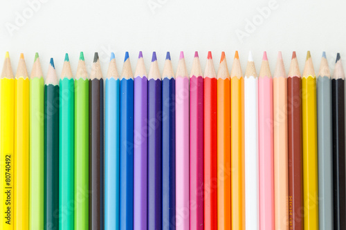 Row of color pencil crayons