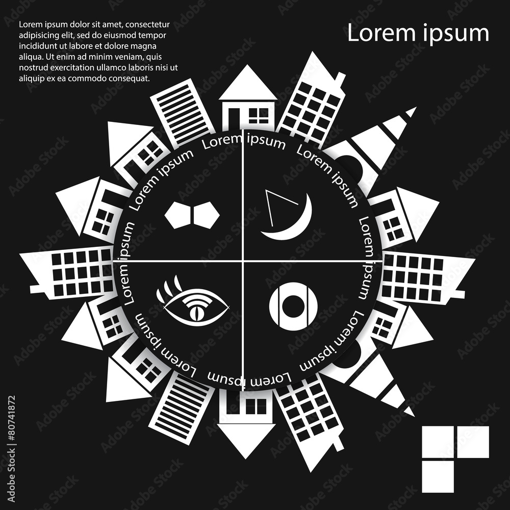 Infographics as a circle. Houses around the circle Stock Vector Adobe Stock