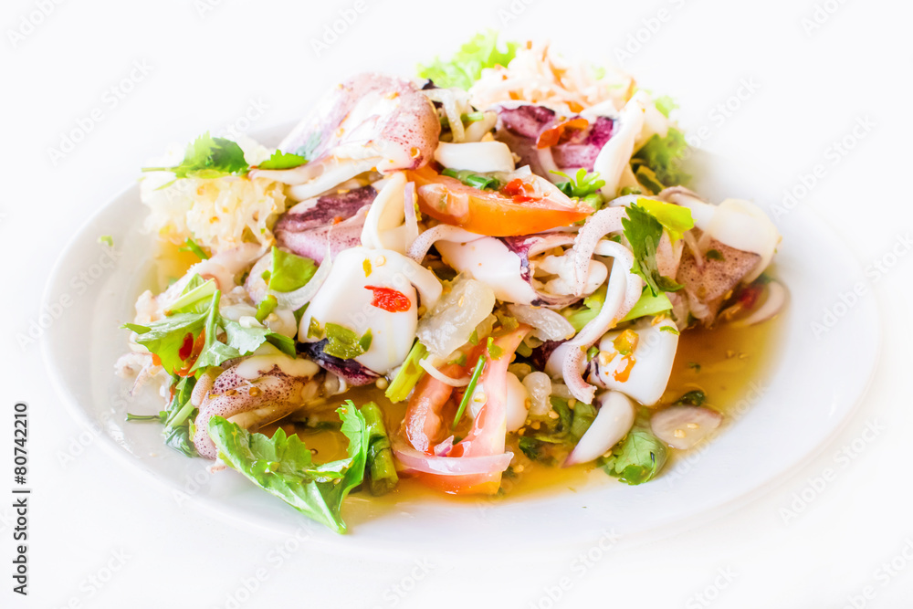 steam squid eggs salad with spicy lemon juice soup, samui thaila steam squid eggs salad with spicy lemon juice soup, samui thaila