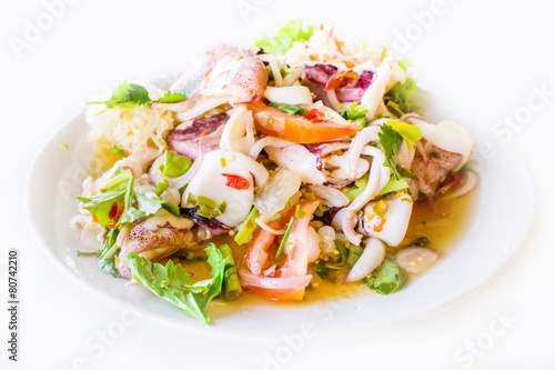 steam squid eggs salad with spicy lemon juice soup, samui thaila
