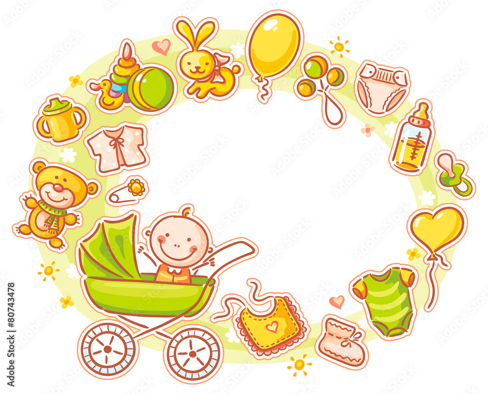 Fototapeta premium Oval Frame with Cartoon Baby