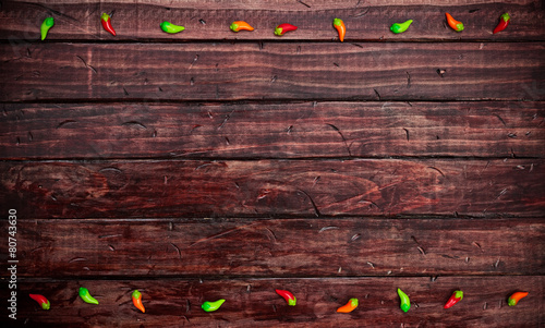 Background: Chile Pepper Decorations on Mexican Tabletop