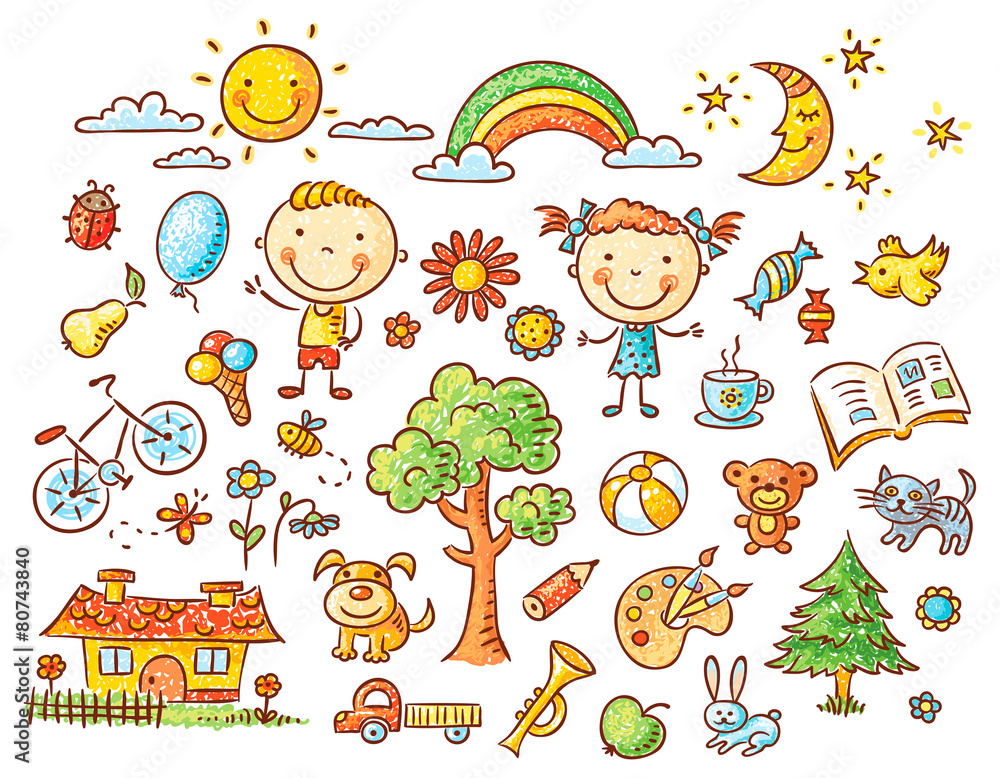 Doodle set of objects from a child's life Doodle set of objects from a child's life