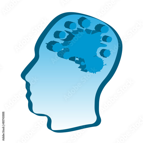 Abstract 3d head silhouette with brain mind splash