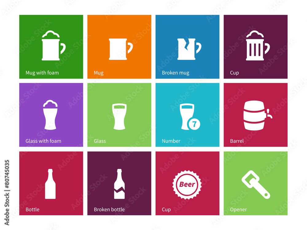Beer icons on color background. Beer icons on color background.