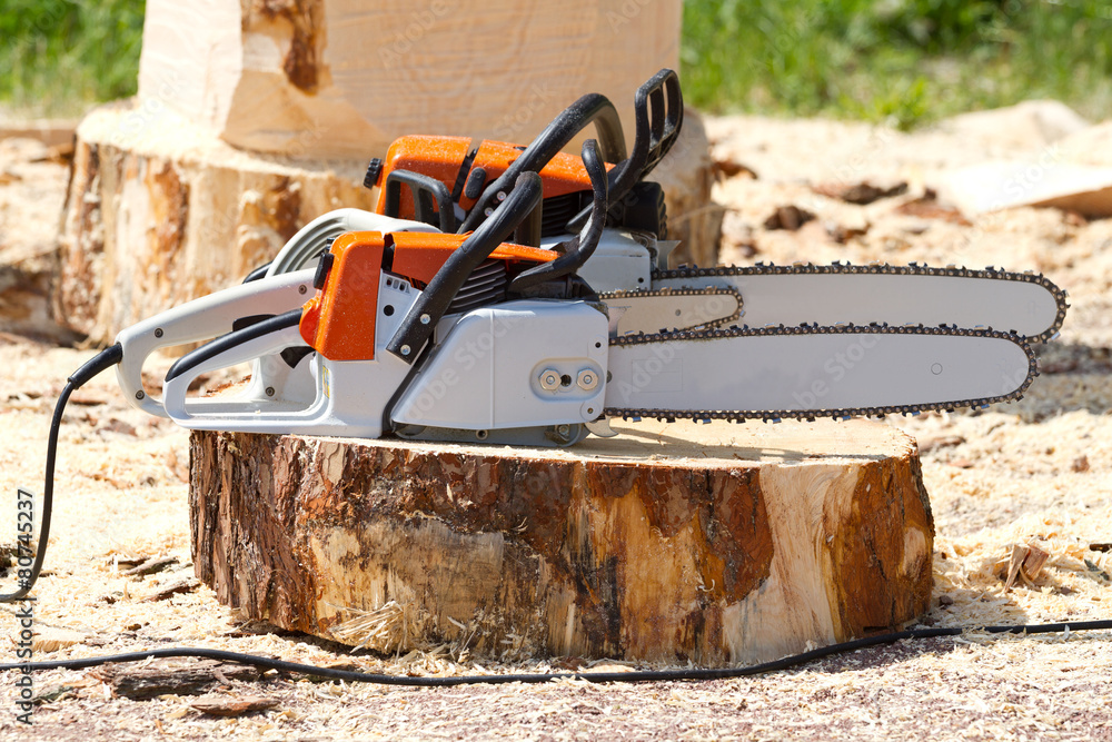 Naklejka premium Orange chainsaws