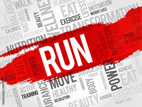 RUN word cloud, fitness, sport, health concept