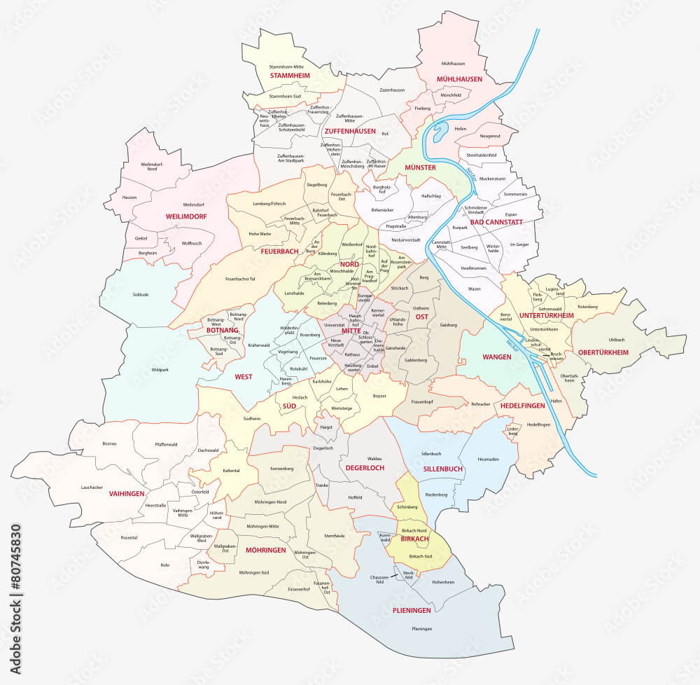 Obraz premium stuttgart administrative map