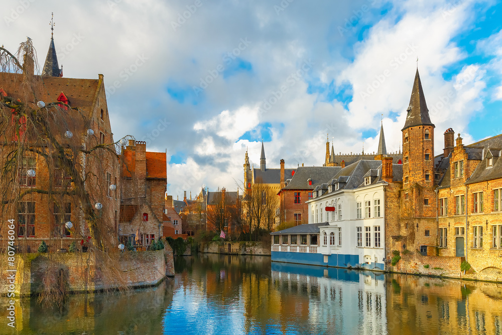 Cityscape from Rozenhoedkaai in Bruges, Belgium