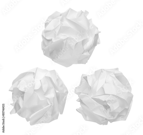 crumpled paper balls isolated on white background