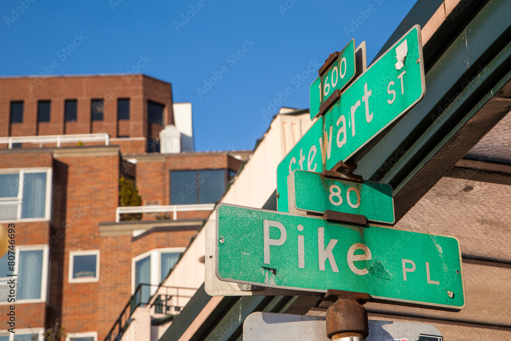 Pike place street sign in downtown Seattle Pike place street sign in downtown Seattle