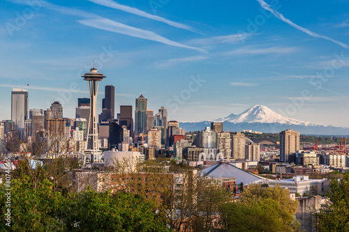 Seattle downtown skyline and Mt. Rainier, Washington photo