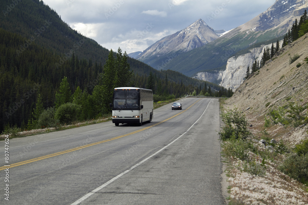Tour bus in the Rocky Mountains - Jasper National Park