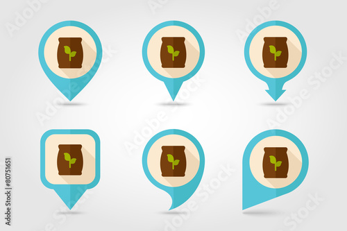 Fertilizer flat mapping pin icon with long shadow