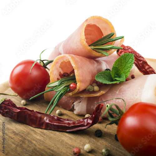 Fototapeta Naklejka Na Ścianę i Meble -  Coppa pork collar ham. Cold cuts on wood. Rustic ham prosciutto