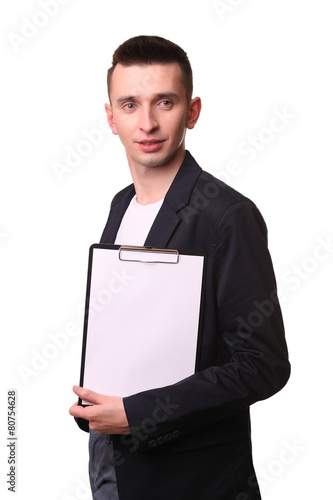 Young professional looking into camera isolated on white photo