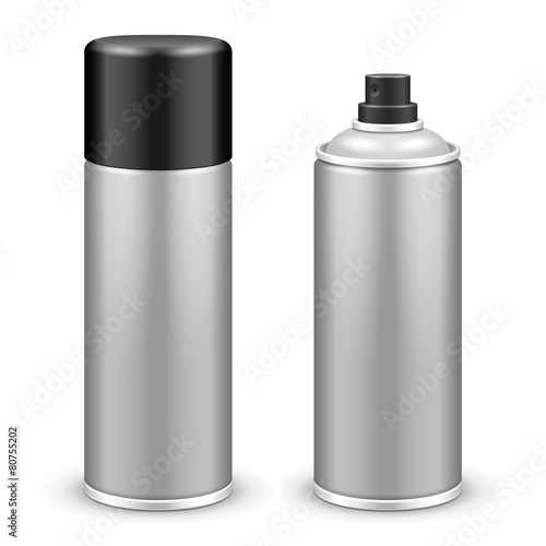 Two Gray Aerosol Spray Metal 3D Bottle Can: