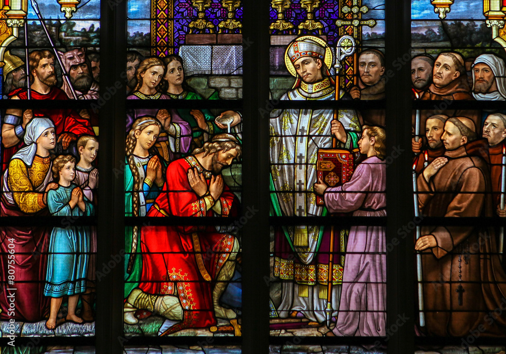 Stained Glass depicting the Sacrament of Baptism
