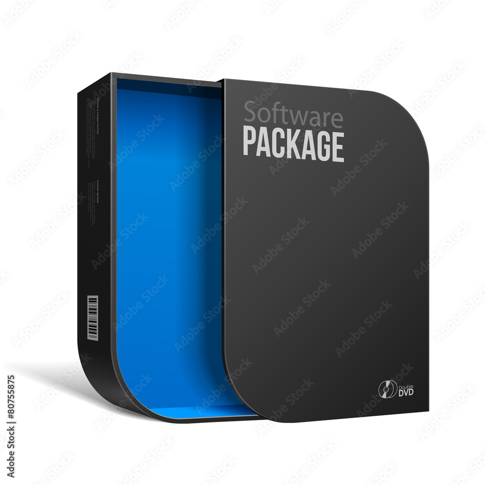 Opened Modern Black Software Package Box Opened Modern Black Software Package Box
