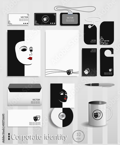 Business cards collection with theatrical masks concept design.