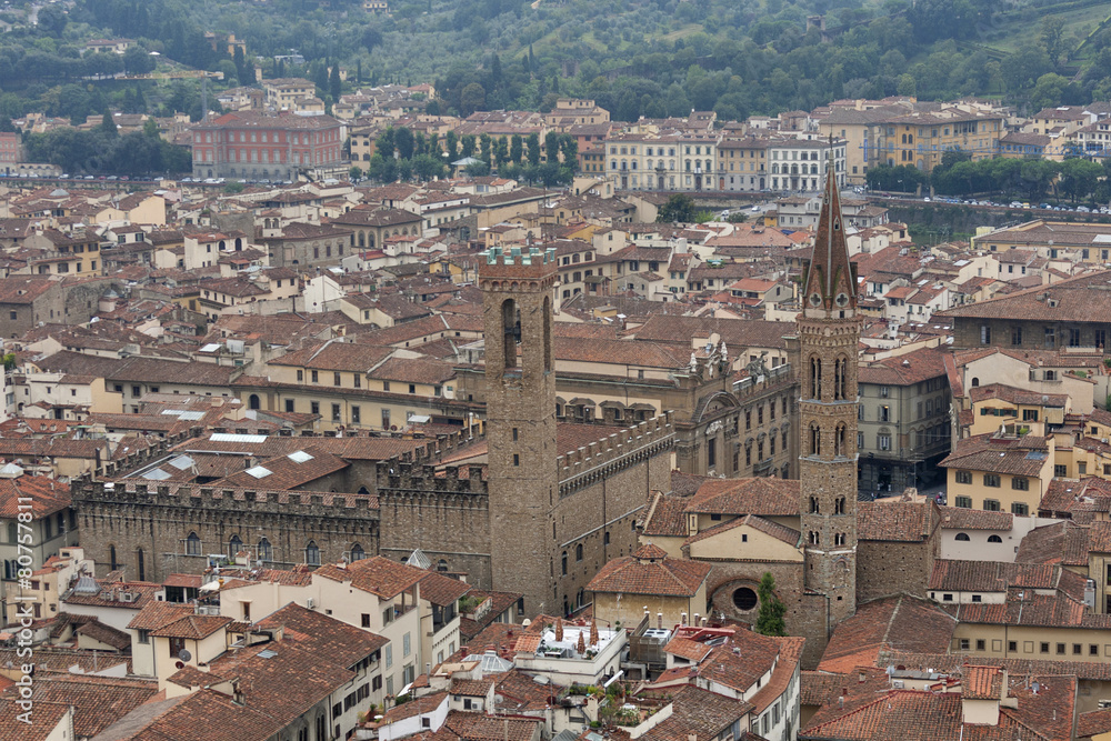 Florence cityscape with Badia Fiorentina and Bargello Palace