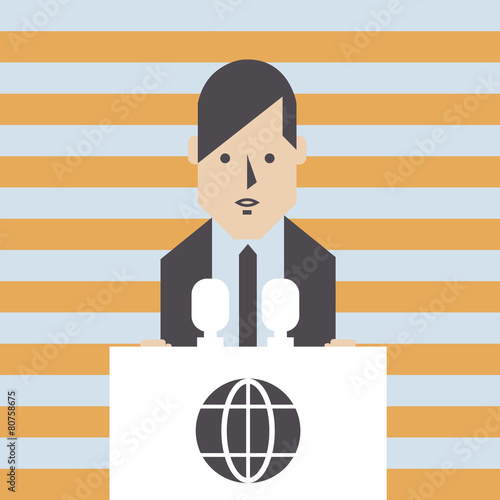 speaker icon. orator speaking from tribune.