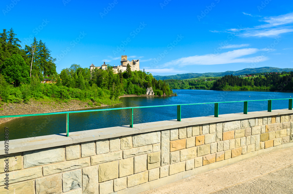 View of Niedzica castle built on bank of Dunajec river, Poland
