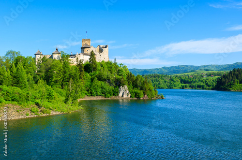 View of Niedzica castle built on bank of Dunajec river, Poland