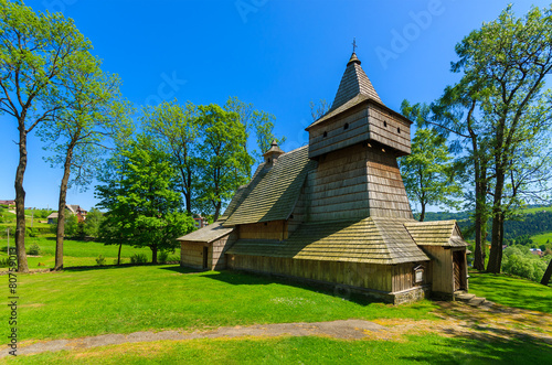 Old wooden church near Szczawnica in Pieniny Mountains, Poland