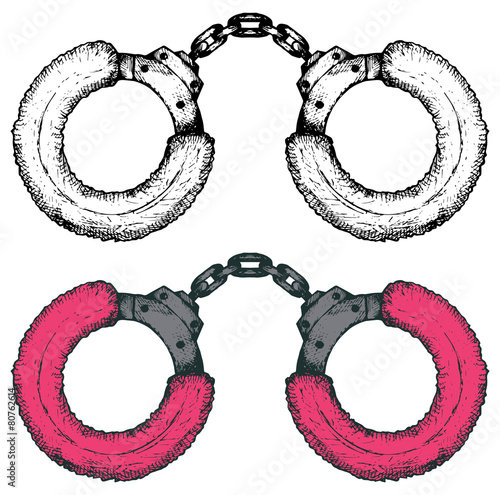 Pink handcuffs. Doodle style