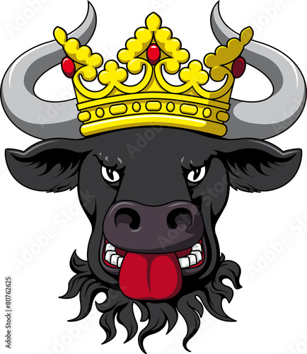 bull with golden crown - vector, isolated