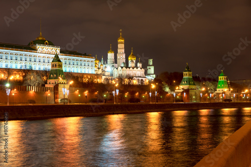 Moscow Kremlin from the Moscow river at night