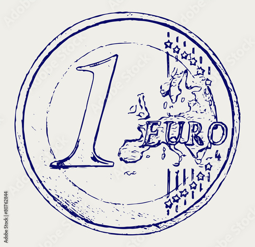 One euro coin. Doodle style
