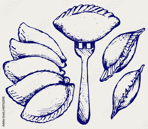 Dumplings, food set. Doodle style