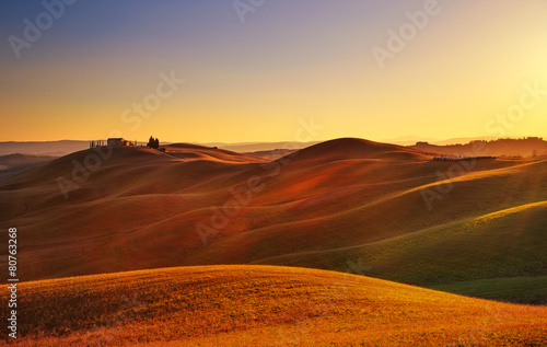 Tuscany, sunset rural landscape. Rolling hills, countryside farm © stevanzz