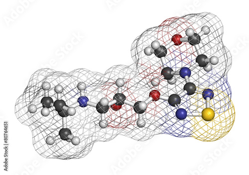 Timolol beta-adrenergic receptor antagonist drug molecule.  photo