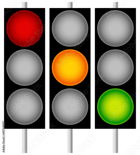 Traffic Lamps, Traffic Lights, Semaphores Isolated on White. Edi