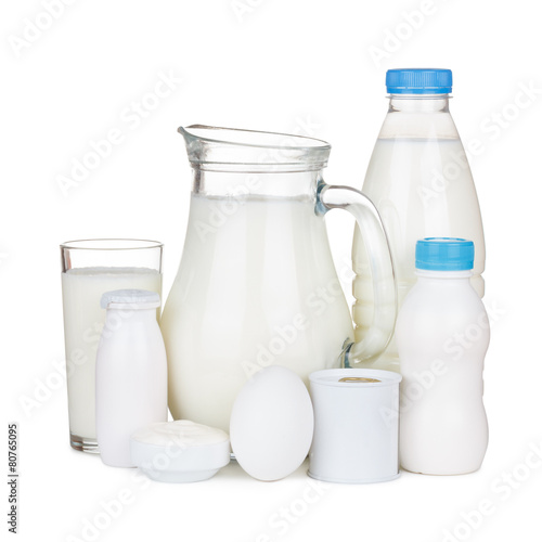 Organic dairy products isolated on white background