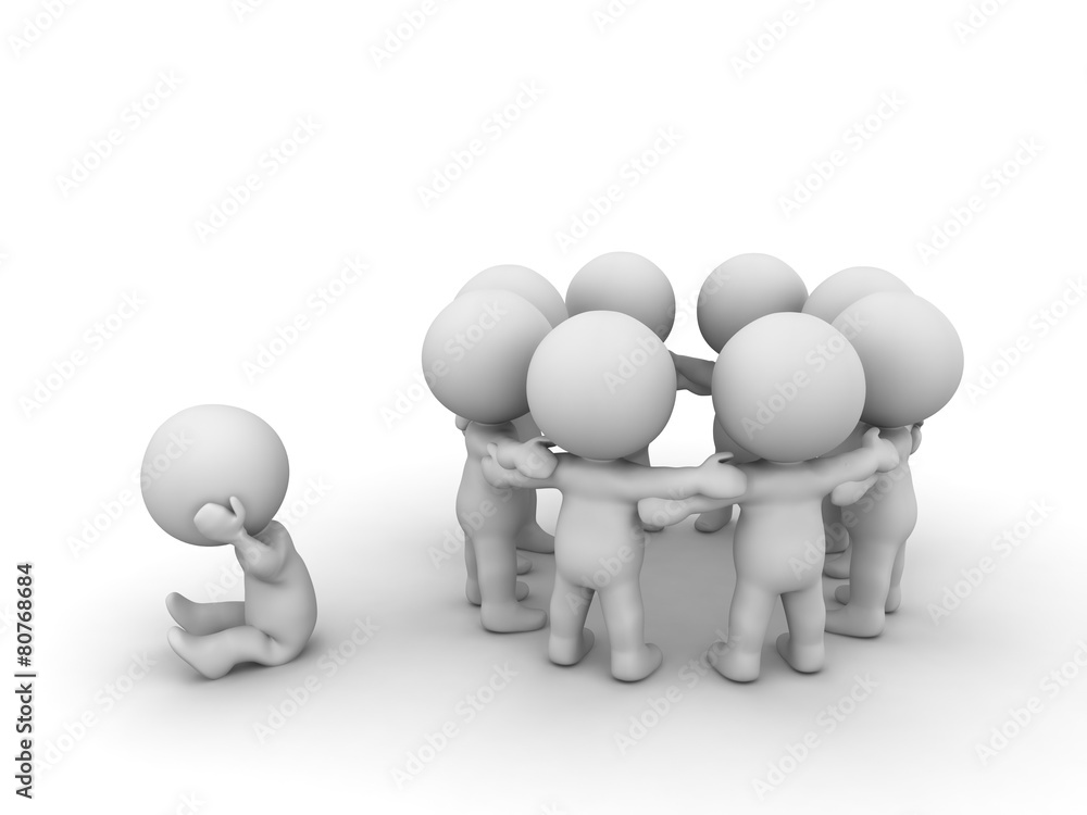 Depressed 3D character is left out of the group Depressed 3D character is left out of the group