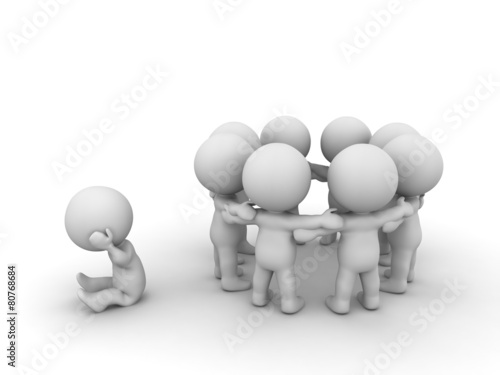 Depressed 3D character is left out of the group