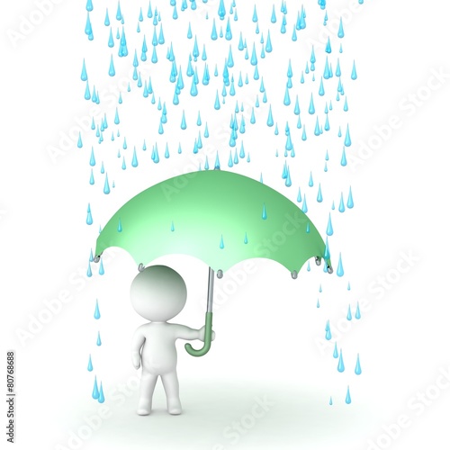 3D Character with Umbrella and Rain above photo