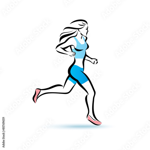 running woman silhouette, outlined vector sketch, fitness concep