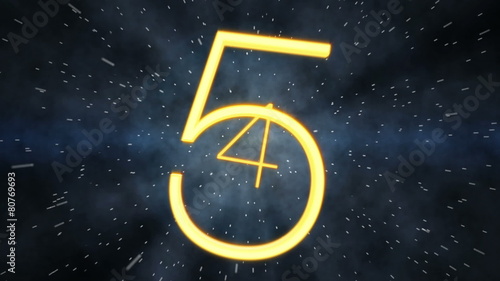 Stylish countdown from 9 to 0, glow digits in cosmos space
