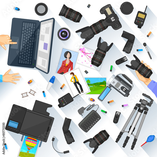 Working table of photographer