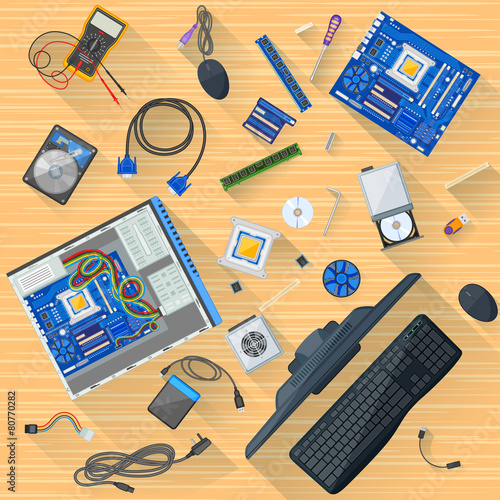 Working table of computer mechanic