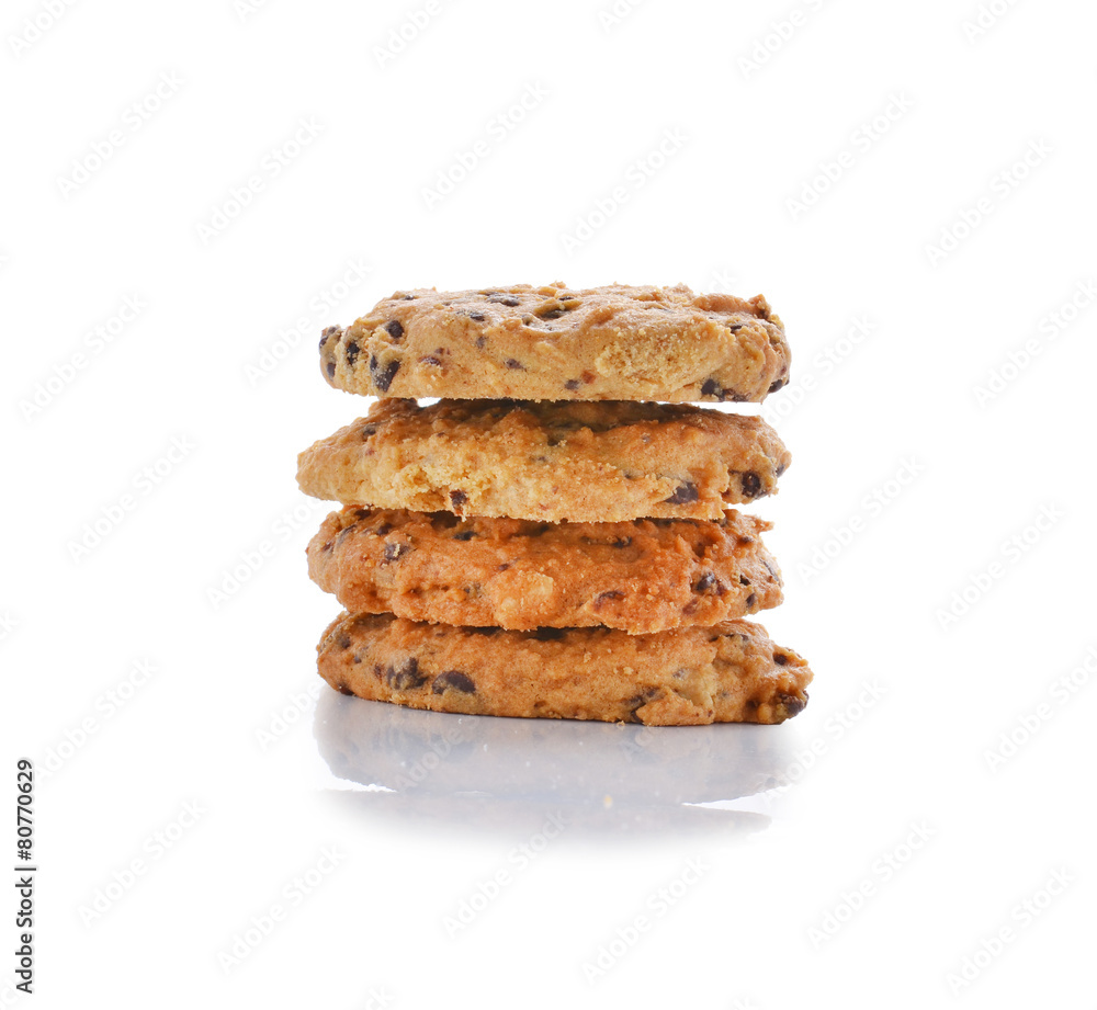 Cookies with chocolate chips on a white background Cookies with chocolate chips on a white background