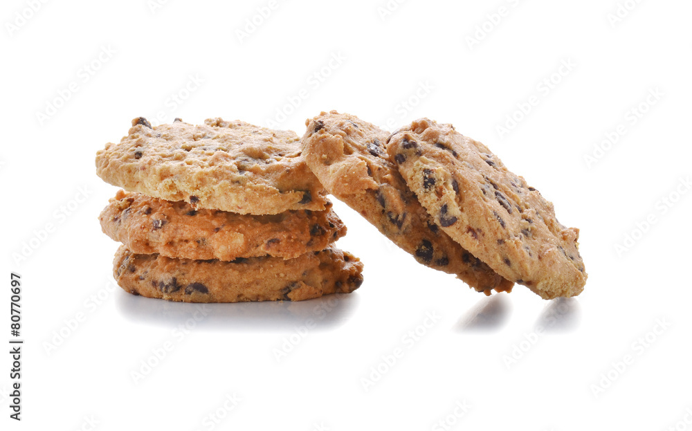 Cookies with chocolate chips on a white background Cookies with chocolate chips on a white background
