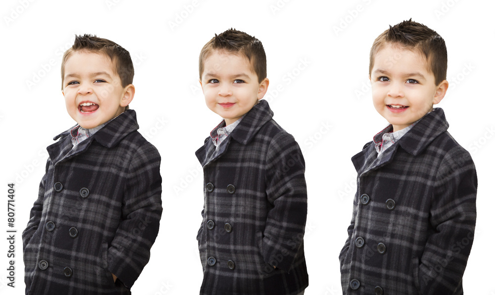Cute Mixed Race Boy Portrait Variety on White Cute Mixed Race Boy Portrait Variety on White
